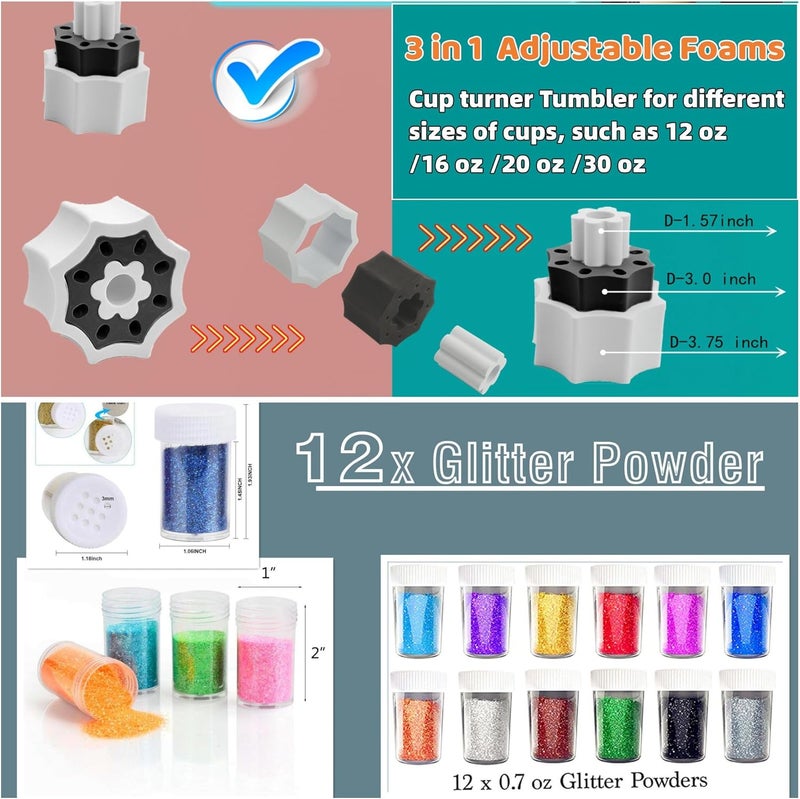 LFSUM 4X Cup Turner for Crafts Tumbler,Tumbler Cup Spinner,Glitter Powder,Epoxy Resin kit for Tumblers for Beginners with Epoxy and Heat (4X-Cup-Black) - Image 4